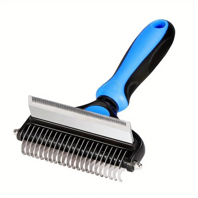 1pcs Pet Grooming Comb Plastic Blue Black Non Slip Handle Double Sided Deshedding Dematting Brush for Dog Cat