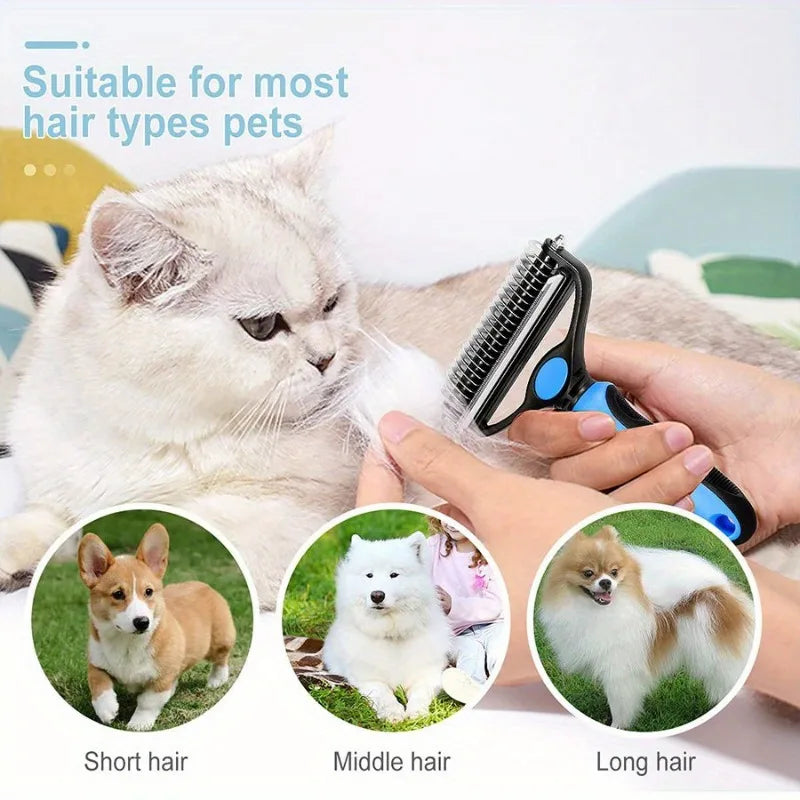 1pcs Pet Grooming Comb Plastic Blue Black Non Slip Handle Double Sided Deshedding Dematting Brush for Dog Cat