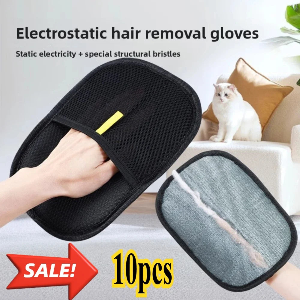 1/10pcs Pet Hair Removal Brush Fluff Remover Glove Removes Hairs Dog Double-sided Hair Cleaning Gloves Cats Wool Glove Grooming