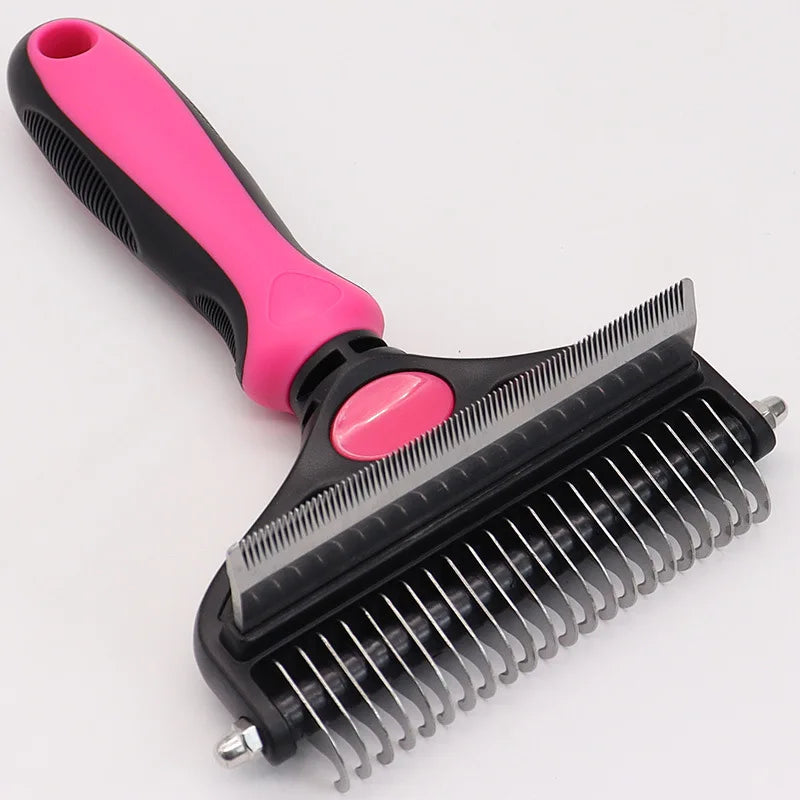 1pcs Pet Grooming Comb Plastic Blue Black Non Slip Handle Double Sided Deshedding Dematting Brush for Dog Cat