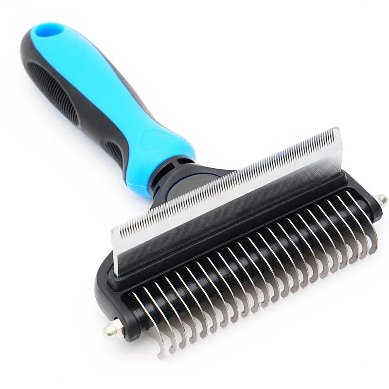 1pcs Pet Grooming Comb Plastic Blue Black Non Slip Handle Double Sided Deshedding Dematting Brush for Dog Cat