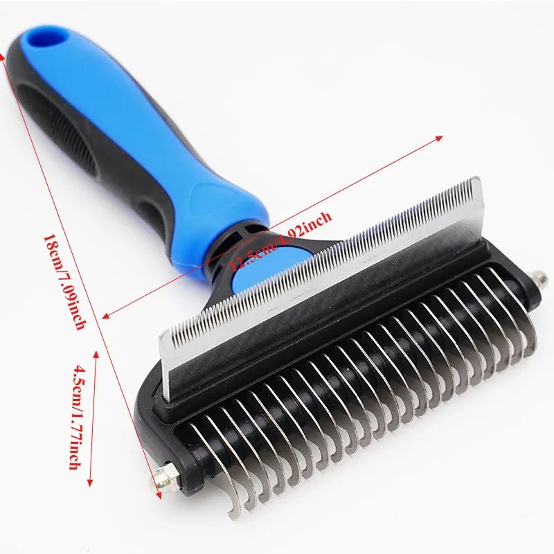 1pcs Pet Grooming Comb Plastic Blue Black Non Slip Handle Double Sided Deshedding Dematting Brush for Dog Cat