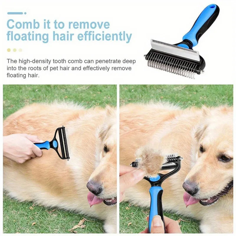 1pcs Pet Grooming Comb Plastic Blue Black Non Slip Handle Double Sided Deshedding Dematting Brush for Dog Cat